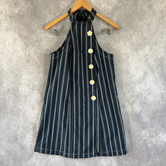 Maeve Dresses & Skirts - Maeve Halter Mini Dress Women Small Navy White Striped Daisy Buttons Summer Boho